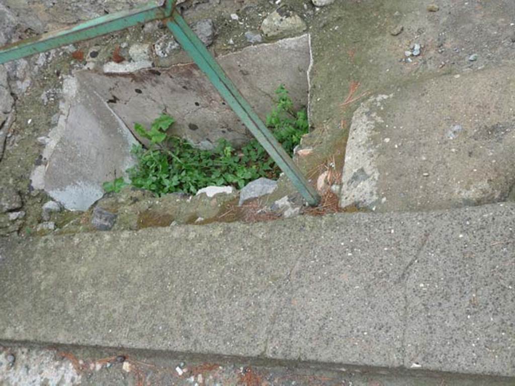 Ins. IV.17, Herculaneum, September 2015. Small storage recess for the provisions, buried in front of the counter in the south-east corner of the bar-room, and with its walls still covered in plaster.